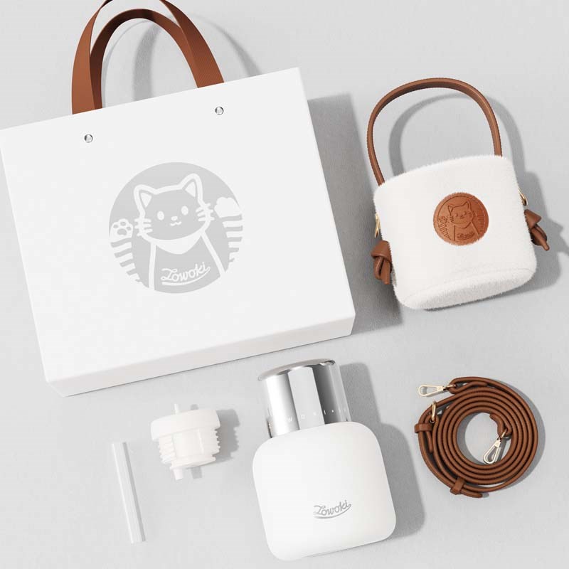 高颜值不锈钢保温杯女带杯套可斜跨水杯外带便携双饮杯成人保温壶