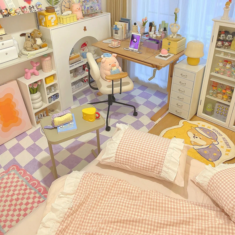 TipToe扭糖奶油 地毯卧室棋盘格子少女ins风客厅橘蓝紫色床边地垫