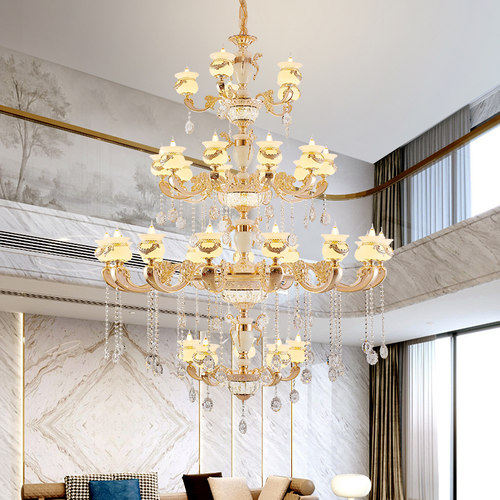 欧式大吊灯别墅复式楼客厅餐厅水晶长灯楼中楼挑空现代简约楼梯灯