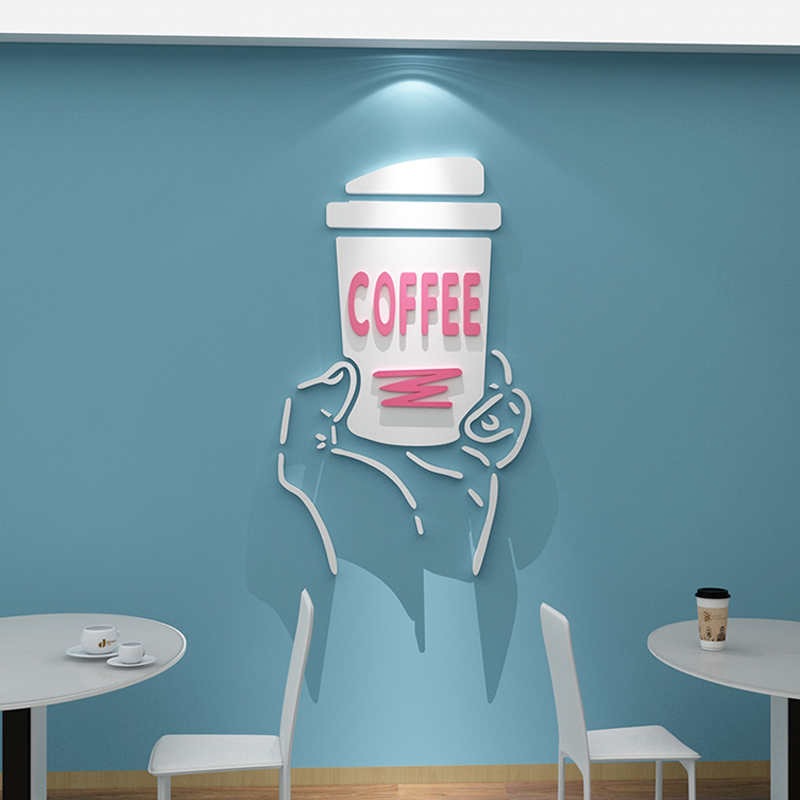 奶茶店墙壁装饰摆件门口吸引人面网红玻璃贴纸拍照区布置咖啡厅馆