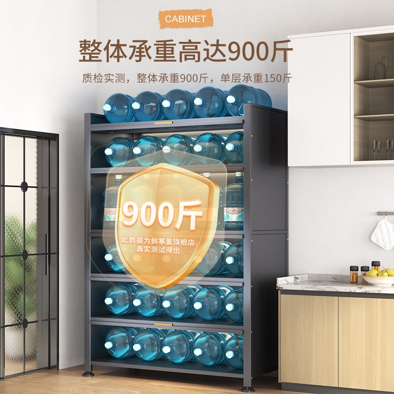 厨房置物架新中式微波炉置物柜翻盖带柜门落地多层收纳橱柜餐边柜