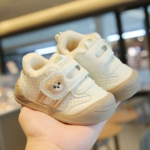宝宝学步鞋男童秋冬加绒鞋子01-2岁小童防滑Q软底鞋婴幼儿棉鞋