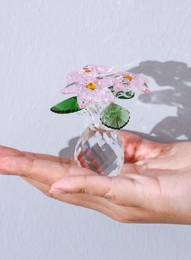 粉紫黄水晶花摆件 办公室家居客厅玄关店铺橱窗装饰花花艺小花瓶