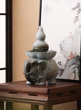 陶瓷大象流水生财摆件中式客厅桌面镇宅招财家居装饰乔迁开业礼品