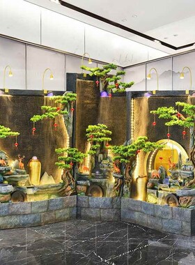 直角水幕墙屏风景观酒店装饰玄关摆件庭院别墅循环水假山流水喷泉
