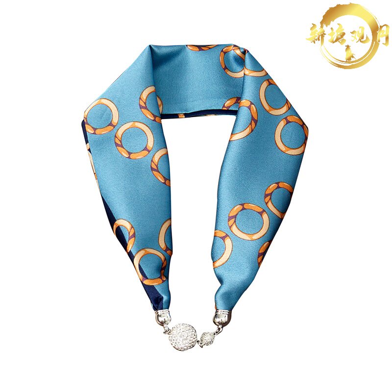 磁扣丝巾女春秋冬季薄款橙色黄色锁骨磁I吸扣小长条护颈带细窄项