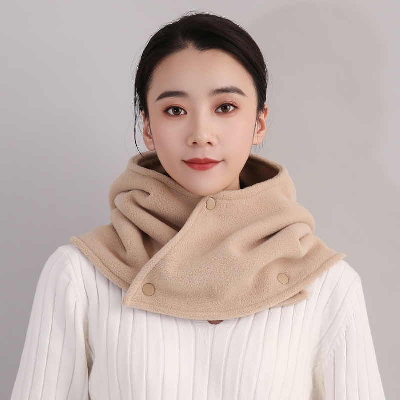 连帽保暖护肩颈围脖女o大衣内搭帽秋冬毛绒加厚纯色学生百搭假领