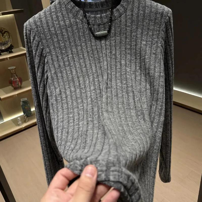 君楠服饰 秋Q冬圆领时尚风常规褶皱男士长袖x磨毛T恤潮流卫衣打底