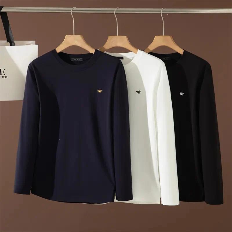 阳通品质男U装意奢小蜜蜂秋季男士高弹通勤薄款圆领长袖t恤打底衫