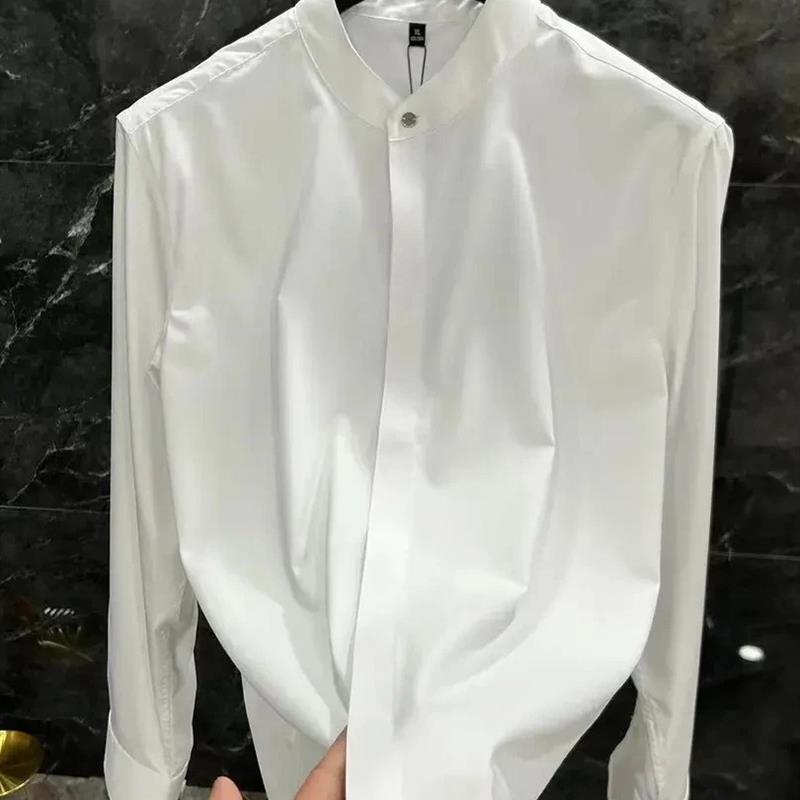 韵乐轻奢男e装专柜定制2025秋季男士S衬衫立领长袖成人免烫纯色时