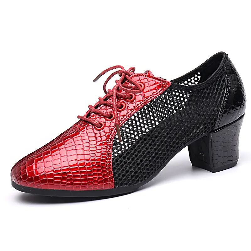 舞帕交谊舞鞋女士中高跟广场舞吉特巴平时穿软底透气牛皮舞鞋夏季