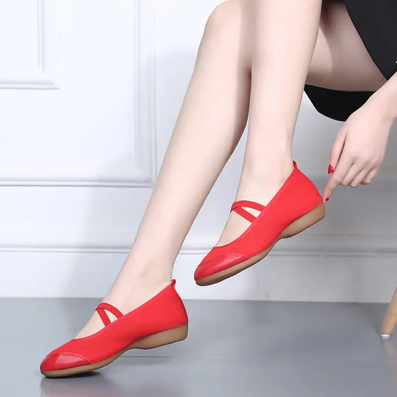 舞蹈鞋广场舞鞋舞蹈鞋平跟软底帆布皮头练功鞋教师鞋拉丁舞鞋2025