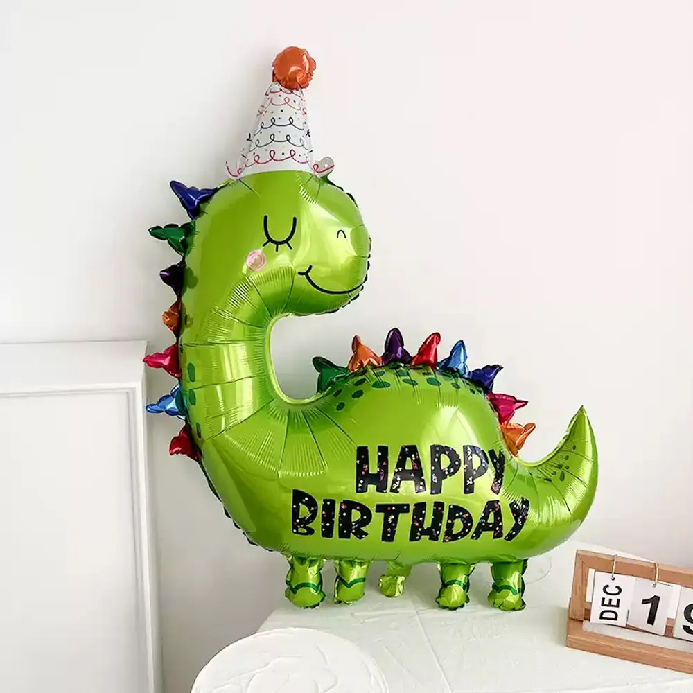 卡通派对帽绿色恐龙铝膜气球 少儿生日派对周岁场景布置用品汽球