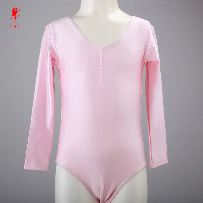 红舞鞋 儿童氨纶有袖半体裙舞蹈服装连体少儿芭蕾舞裙考级服 5101