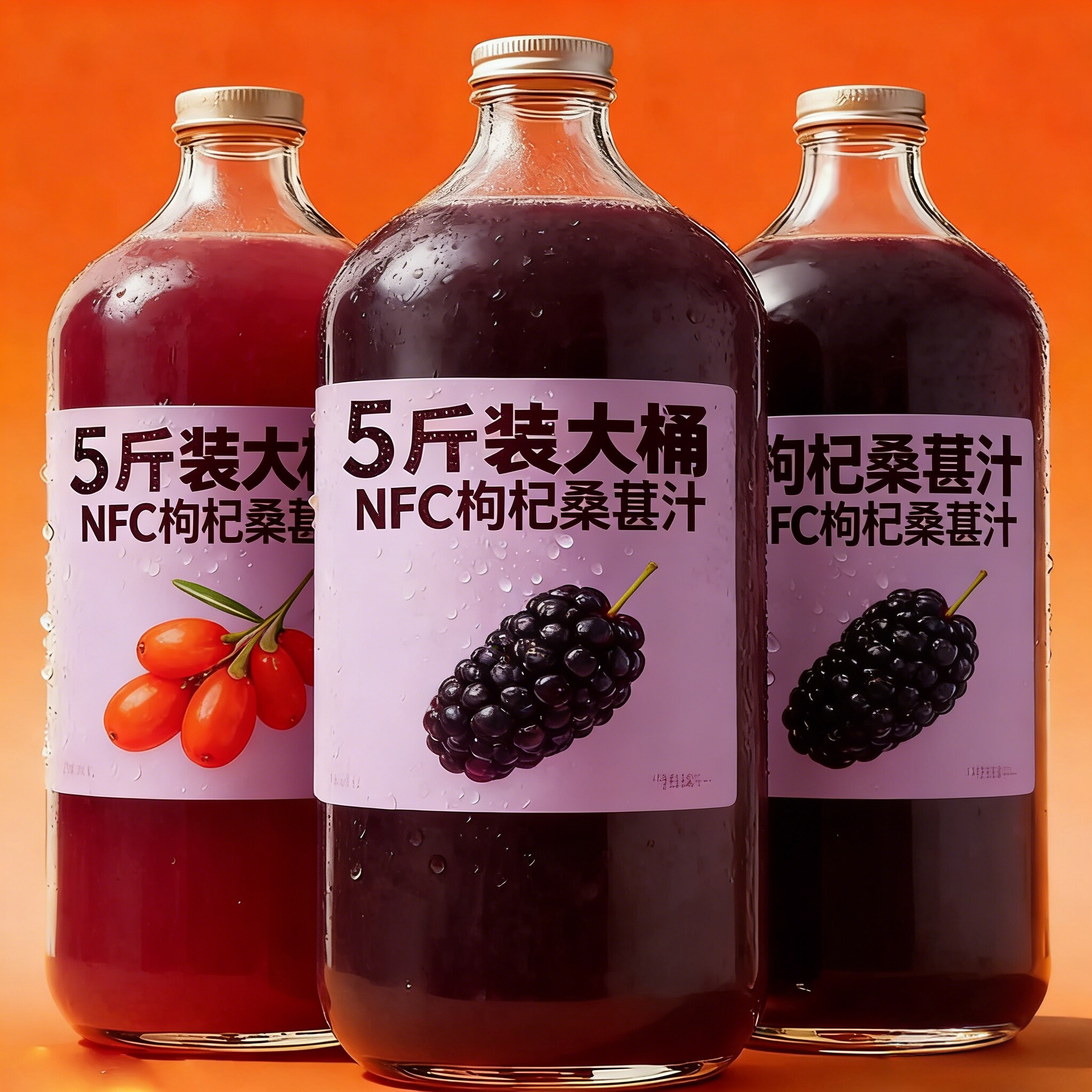 【到手2大瓶】100%枸杞桑葚汁nfc鲜榨果汁饮料0添加原浆整箱批发