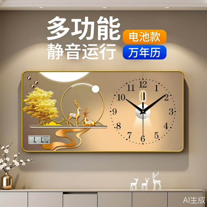 餐厅客厅新款室内温度万年历时钟钟表装饰画挂钟日历静音挂墙家用,家居饰品,挂钟,淘宝优惠券,粉丝福利购,淘宝优惠卷