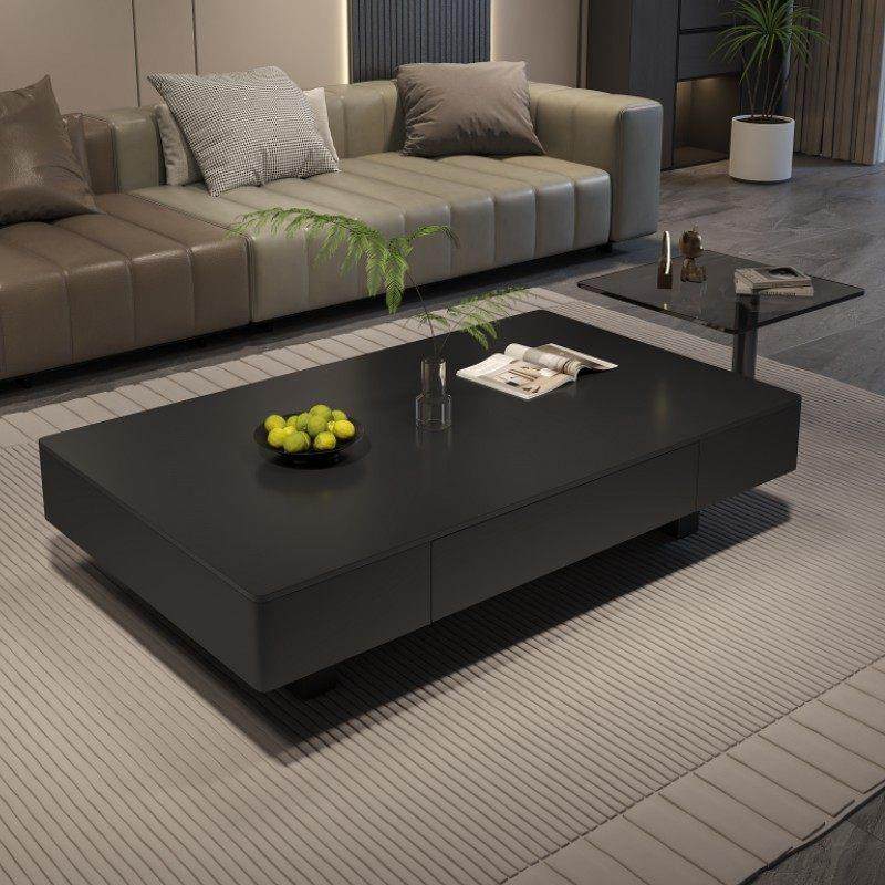 意式黑色实木茶几轻奢简约家用客厅高级感岩板长方形茶几2025新款
