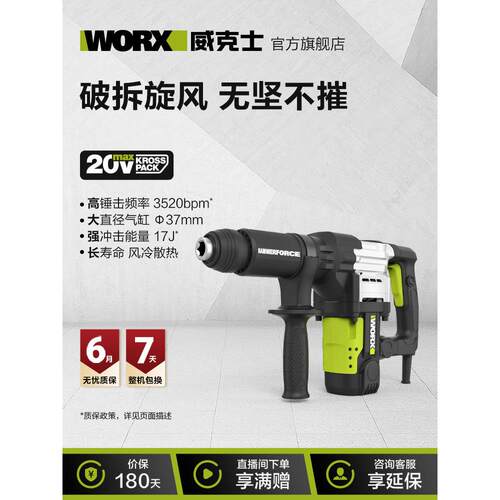 威克士1300W大功率工业级电镐WU357开槽拆墙打混凝土重型电动工具
