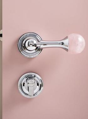 INDOORS法式中古设计银色黄铜门锁纯铜静音天然水晶球锁具门把手