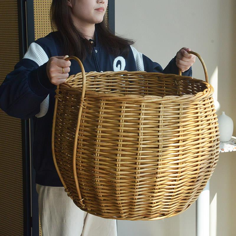 藤编花篮手工柳编花盆客厅家居饰品家用简约大号落地绿植花筐装饰
