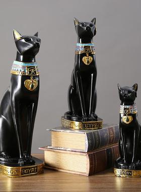 高级感雕像装饰品办公室工艺品招财复古法老黑猫雕塑埃及猫咪摆件