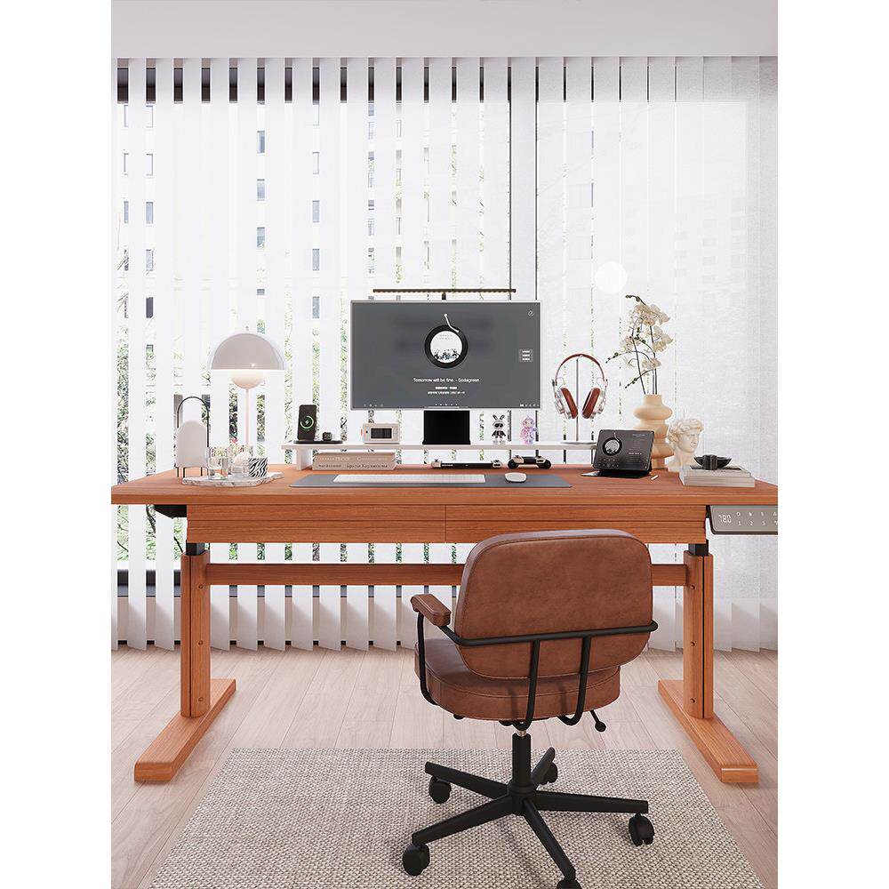 2025新款电动升降桌实木书桌学习桌简约现代卧室靠墙办公室电脑桌