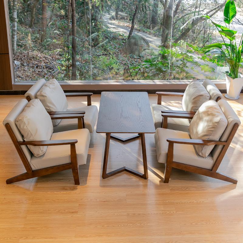 实木沙发桌椅组合洽谈奶茶店书吧咖啡厅民宿饭厅样品屋展示中心休