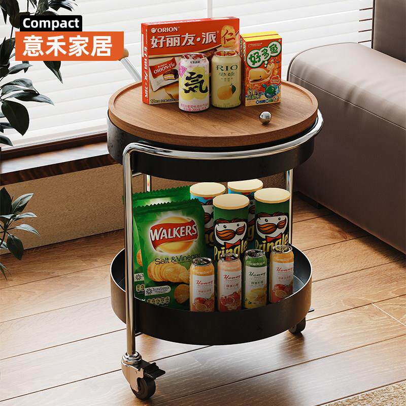 中古小推车置物架客厅边几可移动小茶几沙发边桌黑色推车铁艺双层