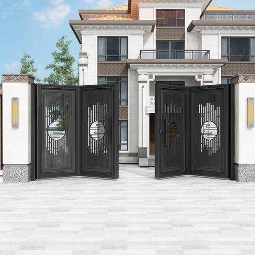 别墅庭院大门单双开新中式镂空铝合金院子门乡村户外铁艺花园院门