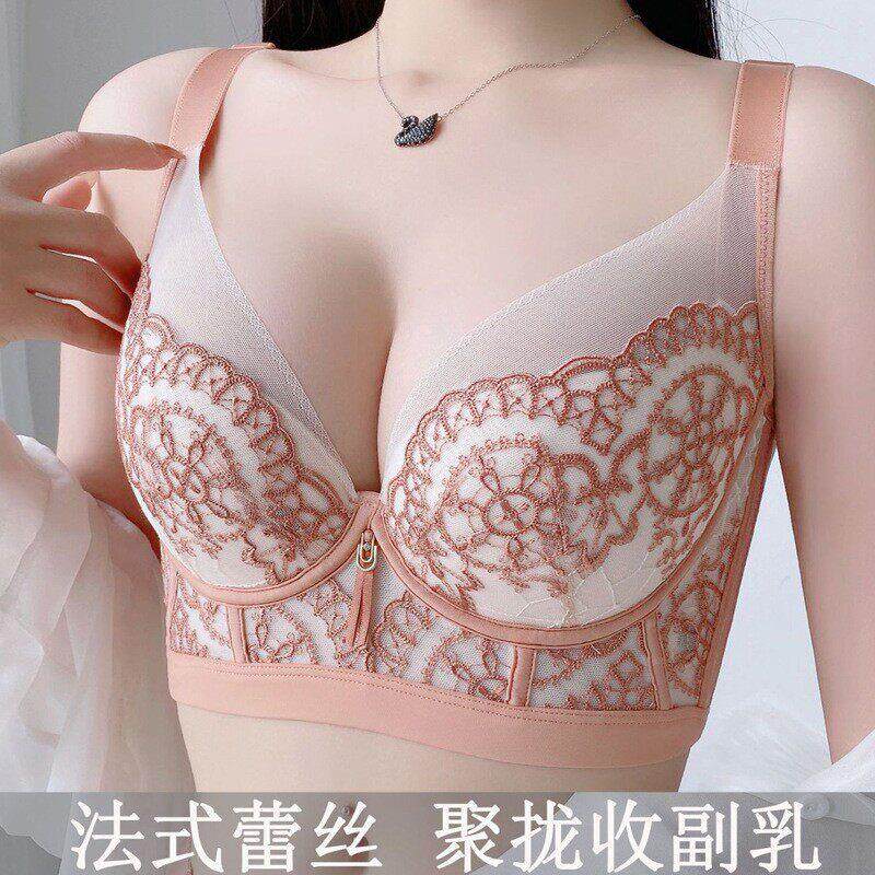 调整型内衣女夏季薄款聚拢防下垂大胸显小五排扣收副乳文胸罩