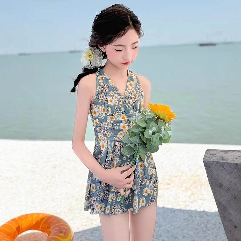 英国 女童高颜值泳衣2025新款中大童夏季带胸垫连体泳装