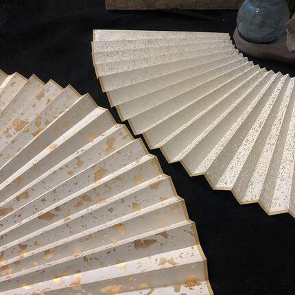 苏工宣纸薄7寸-10苏工撒真金银洒金银箔扇面四格金双色金宜书宜画