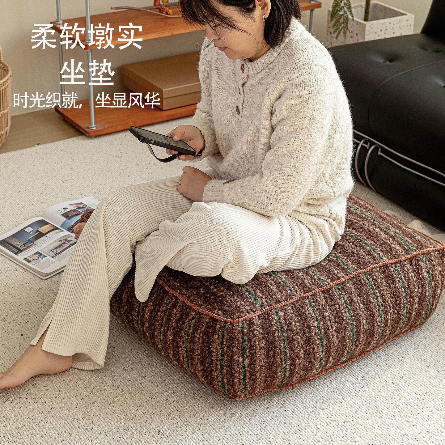 民族风布艺条纹坐墩换鞋凳复古怀旧蒲团垫沙发脚踏软几矮凳可拆洗