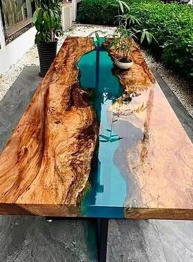 创意河流EPOXY茶桌白杨木新中式风格订制树脂桌面
