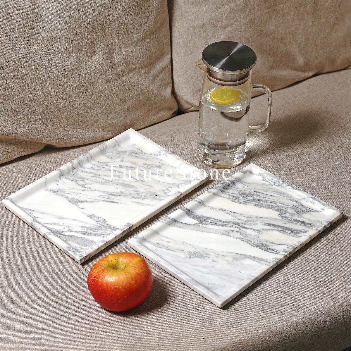 轻奢天然大花白大理石长方托盘浴室乳液瓶置物盘珠宝首饰戒指收纳