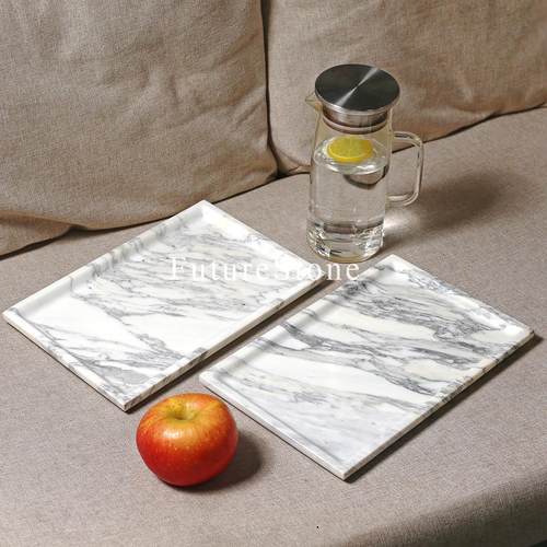 轻奢天然大花白大理石长方托盘浴室乳液瓶置物盘珠宝首饰戒指收纳
