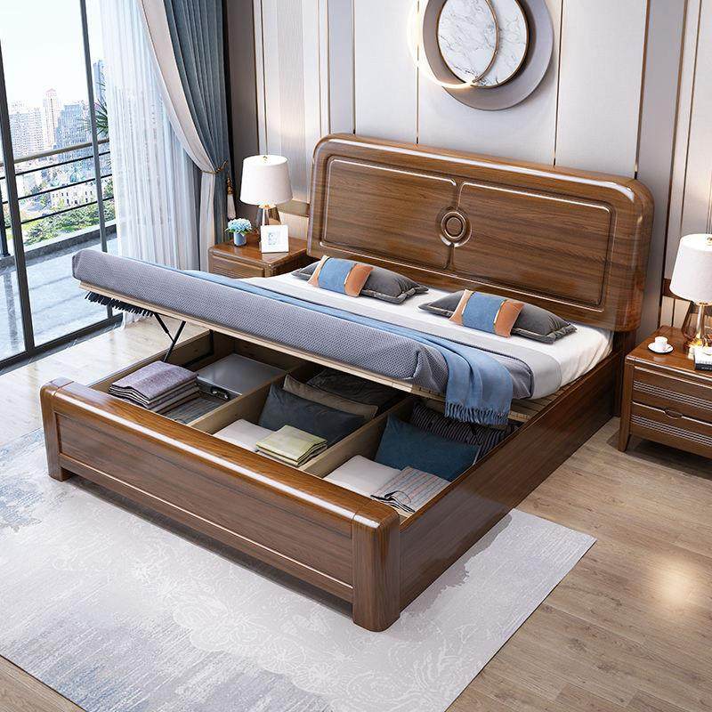 胡桃实木床中国风1.8米单、双人现代简约主卧室1.5米婚礼床工厂直