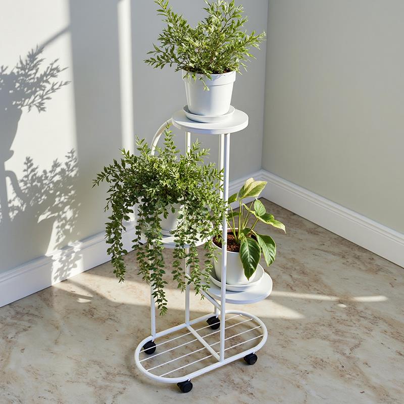 2025新款阳台靠墙多层带轮可移动铁艺花架客厅电视柜旁多肉展示架