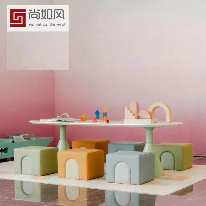 售楼处儿童游乐区简约矮凳椅北欧现代娱乐区宝宝手作休闲原木桌椅