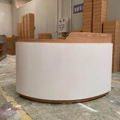 圆弧形收银台医院吧台烤漆美容院会所咨询台公司前台原木色接待台