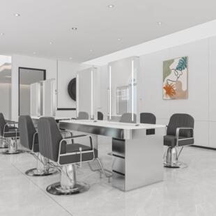 发廊网红专用理髲店镜台美发店镜子带灯双面带柜不锈钢烫染镜台