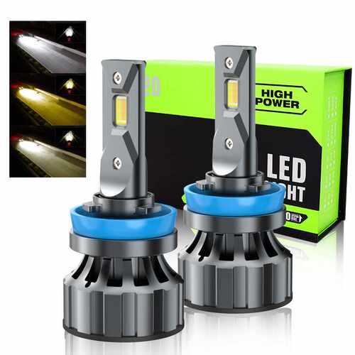 三色温汽车LED大灯超亮黄金眼强光9005H118远近光灯泡4300k前雾灯
