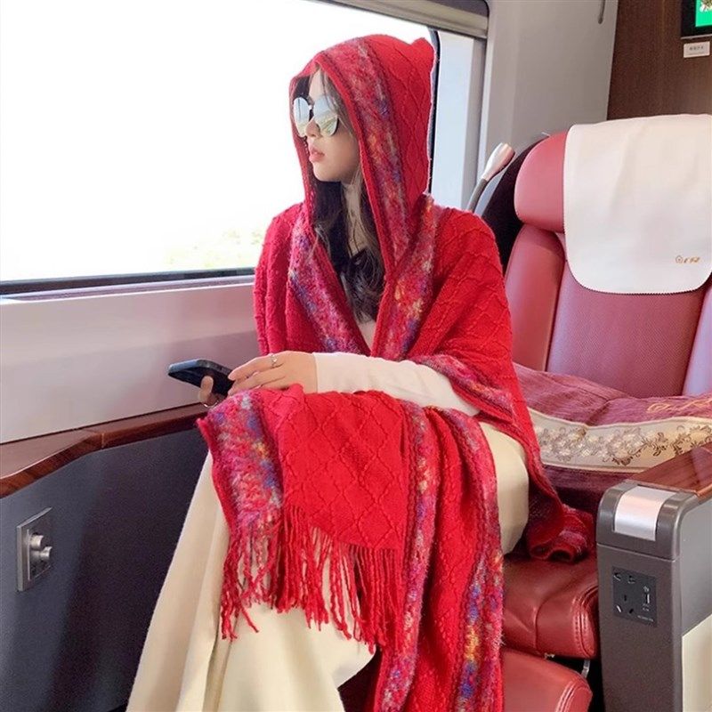 披肩外搭女夏季2025新款空调房护肩颈防风连帽罩衫斗篷民族风围巾