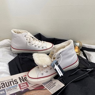 秋冬季大码女鞋棉鞋41-43码平底加绒高帮帆布鞋42 40低帮运动板鞋