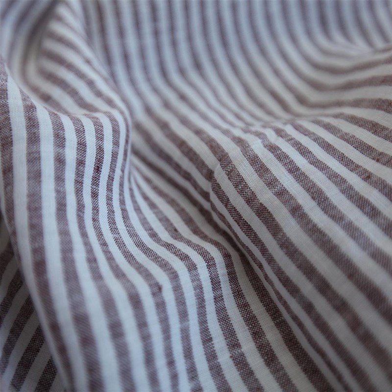 亚麻柔软有筋骨水洗纯麻色织条细纹布料面料 棕咖色幅宽280cm