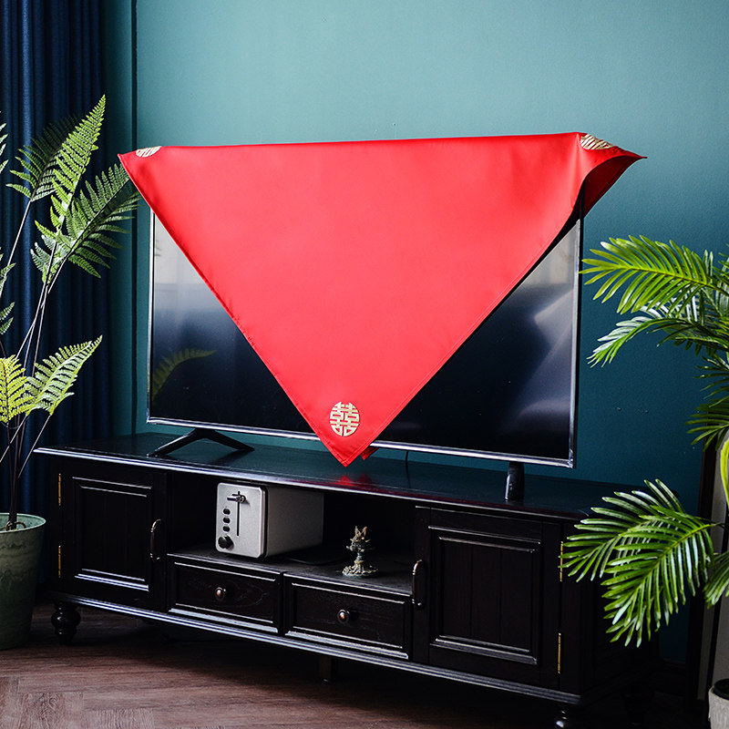 电视机防尘罩红色结婚刺绣液晶电视机套新款防尘罩挂式电视机盖布