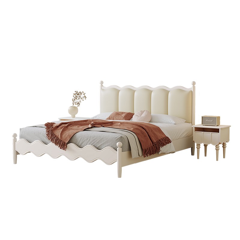 法式奶油风榉木实木床主卧1.8米双人床1.5米现代简约高箱储物婚床