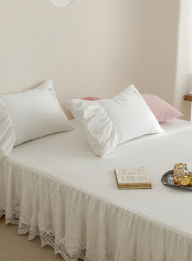 纯色公主风全棉床裙单件纯色加厚防滑裙式床单三件套180X220白色
