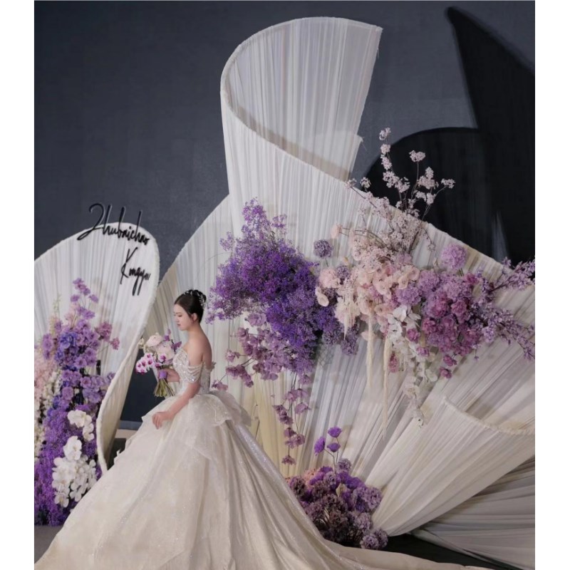 婚庆铁艺包布架子户外草坪婚礼舞台弹力布弧形弯曲骨架定制道具