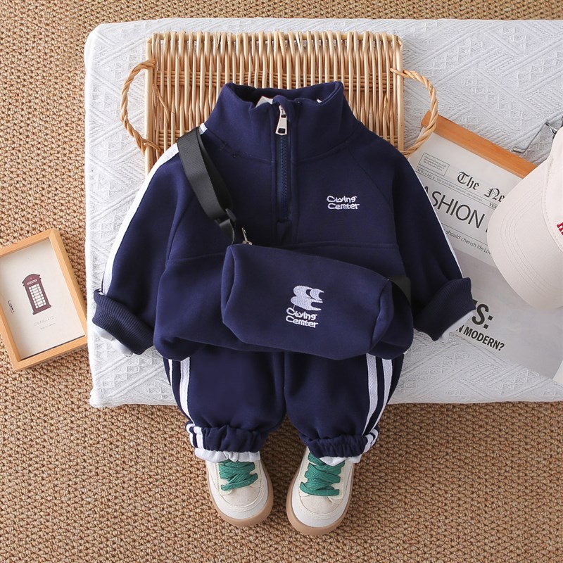 男童春秋季套装春季新款洋派婴儿宝宝春秋季帅气长袖厚棉T两件套